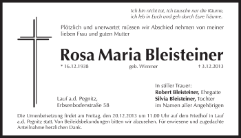 Traueranzeige von Rosa Maria Bleisteiner von Pegnitz-Zeitung